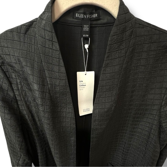 Eileen Fisher Silk / Organic Cotton Pucker Grid Jacket NWT Graphite Grey XS - Picture 3 of 7